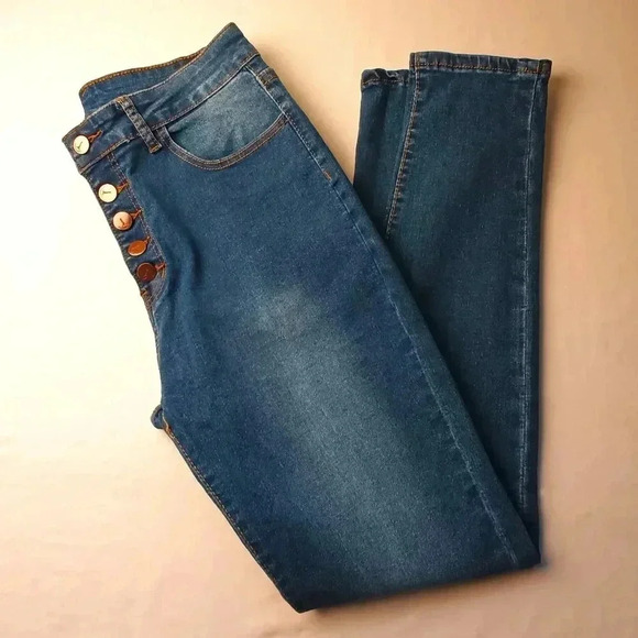 Kunmi Women's Curvy High Waist Stretch Skinny Jeans Buttonfly Size XL/6 - Picture 1 of 9